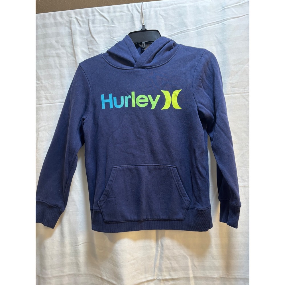 Hurley Kids Hoodie Blue Graphic Logo Pullover Fleece Sweatshirt Size 10 12